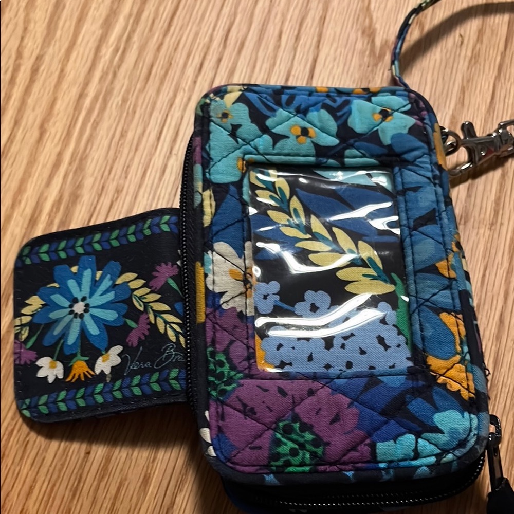 Vera Bradley Blue and Purple Phone Case with Floral Design Wristlet
